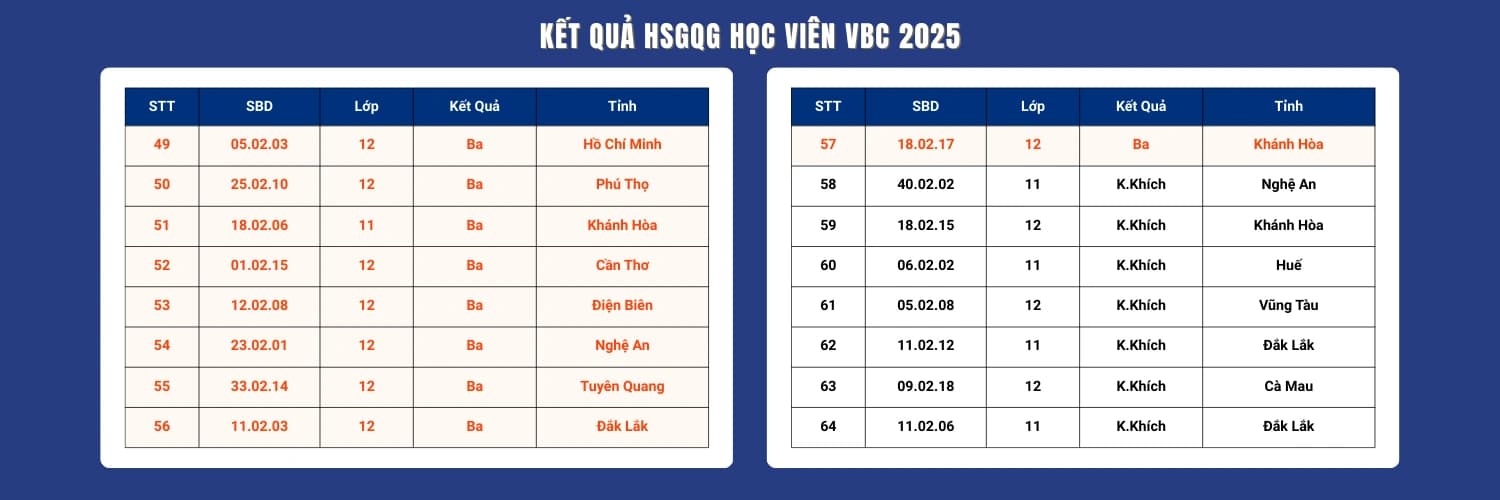 Thành tích đội tuyển VPhO Boot Camp